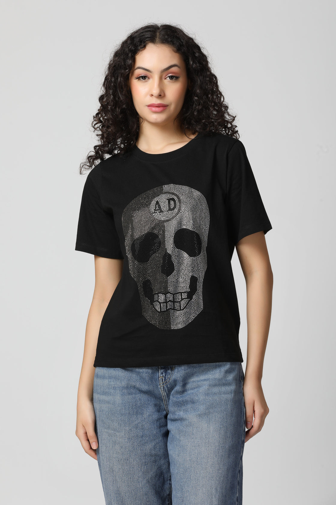 Ultra Luxury Gun Metal-Silver Crystal Diamond T-Shirt