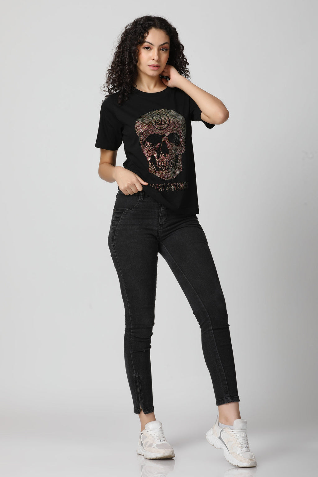 Classic Skull Multi Color Crystal Diamond T-Shirt