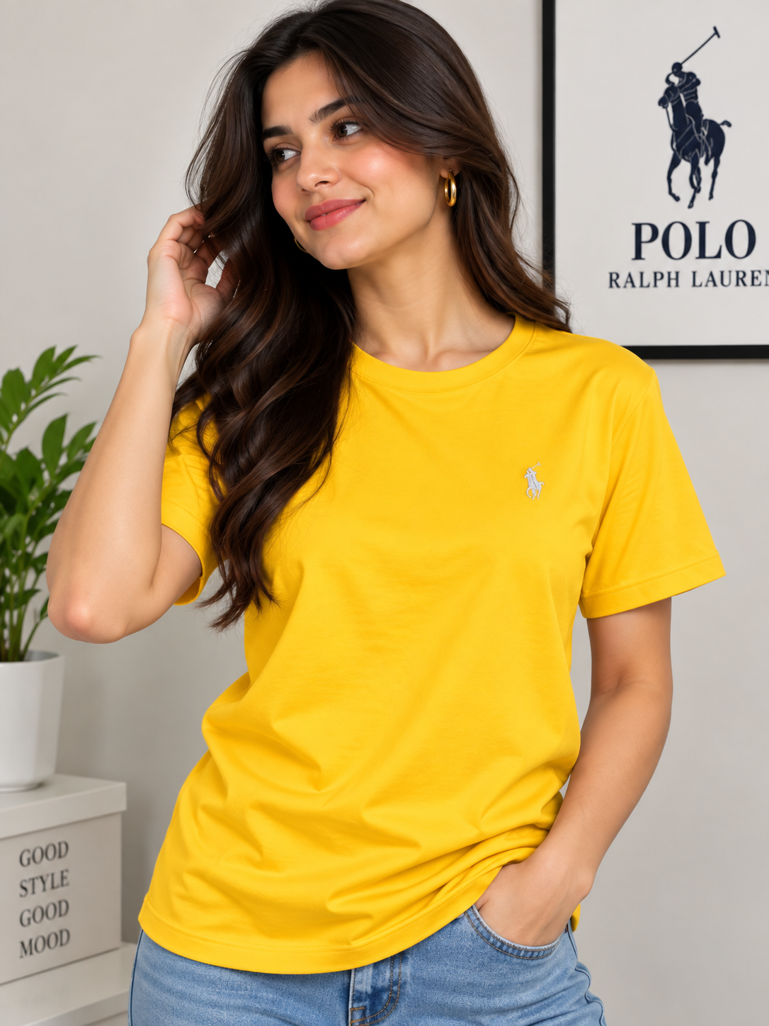Women Pony Horse Mustard Yellow Tshirt