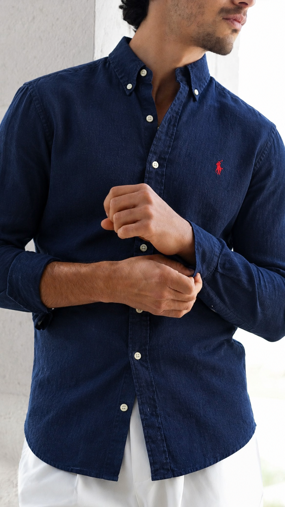 Navy Oxford Shirt (Red Logo)