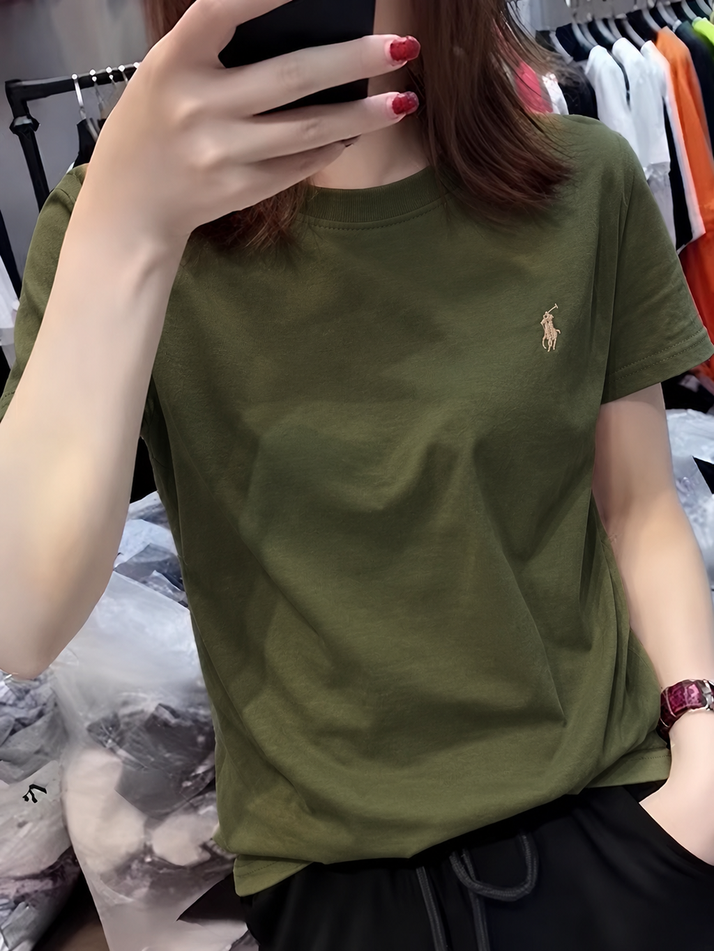 Women Pony Horse Olive Tshirt