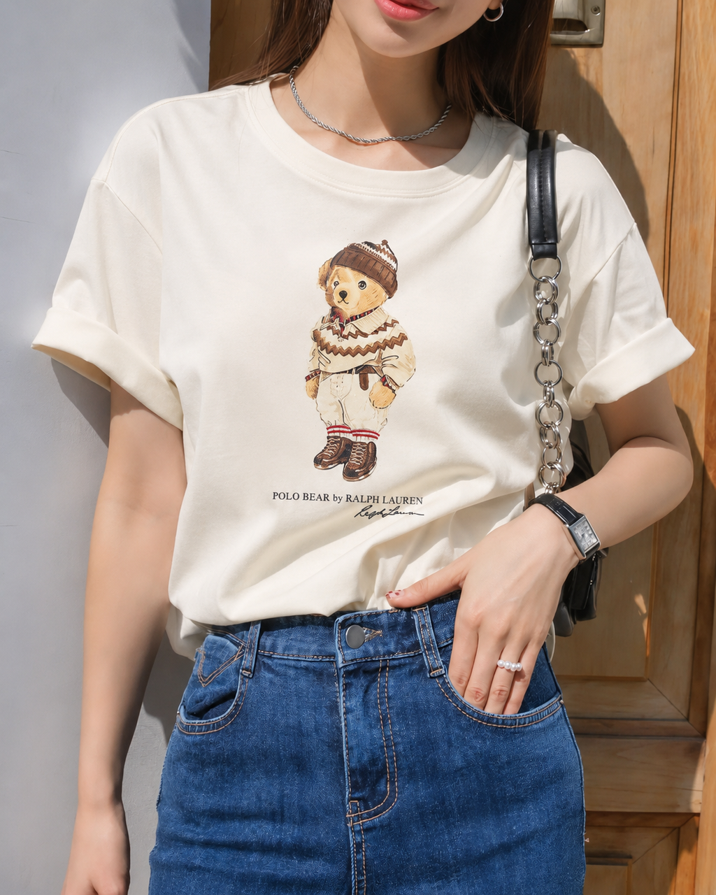 Women TEDDY BEAR T-SHIRT CREAM (New)
