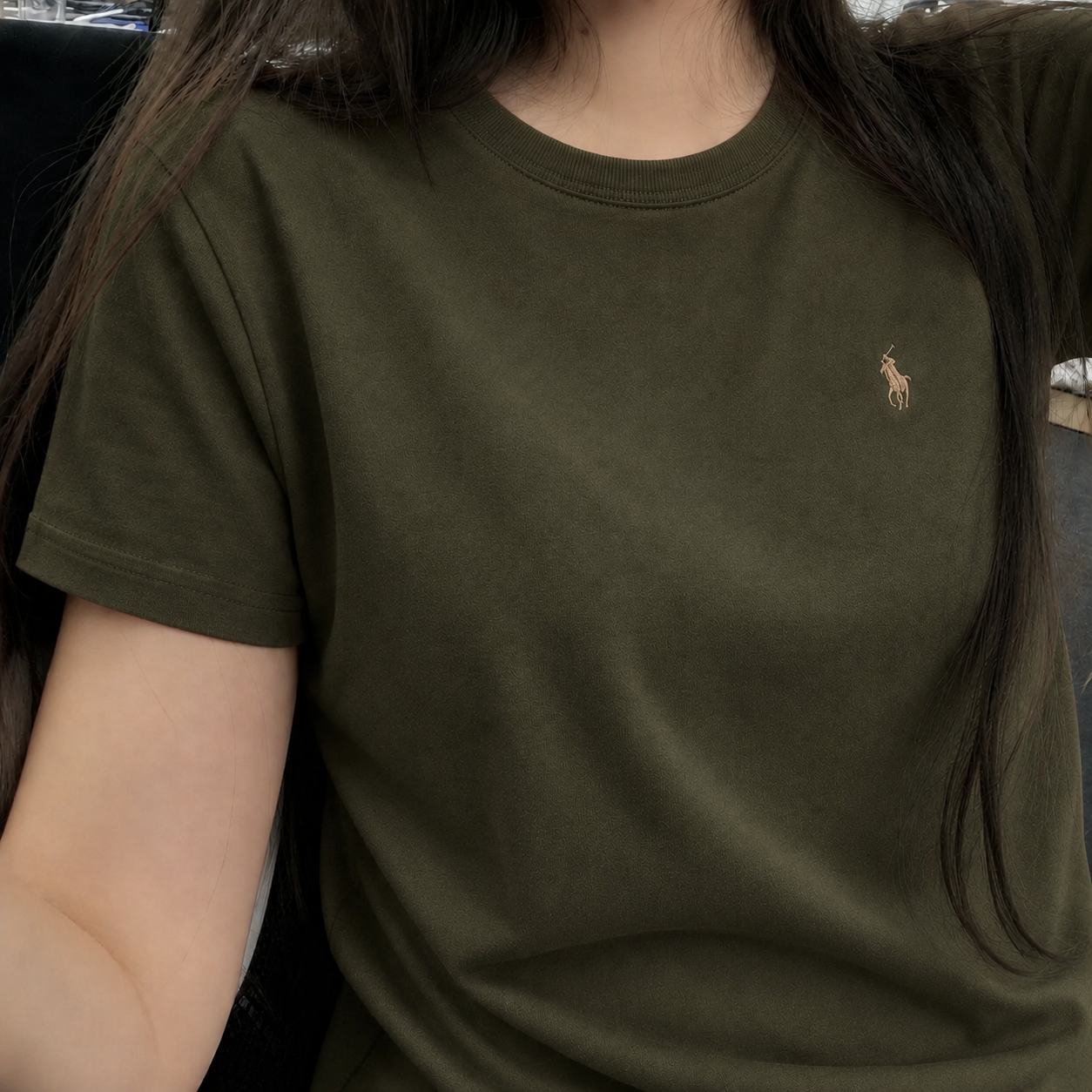 Women Pony Horse Olive Tshirt
