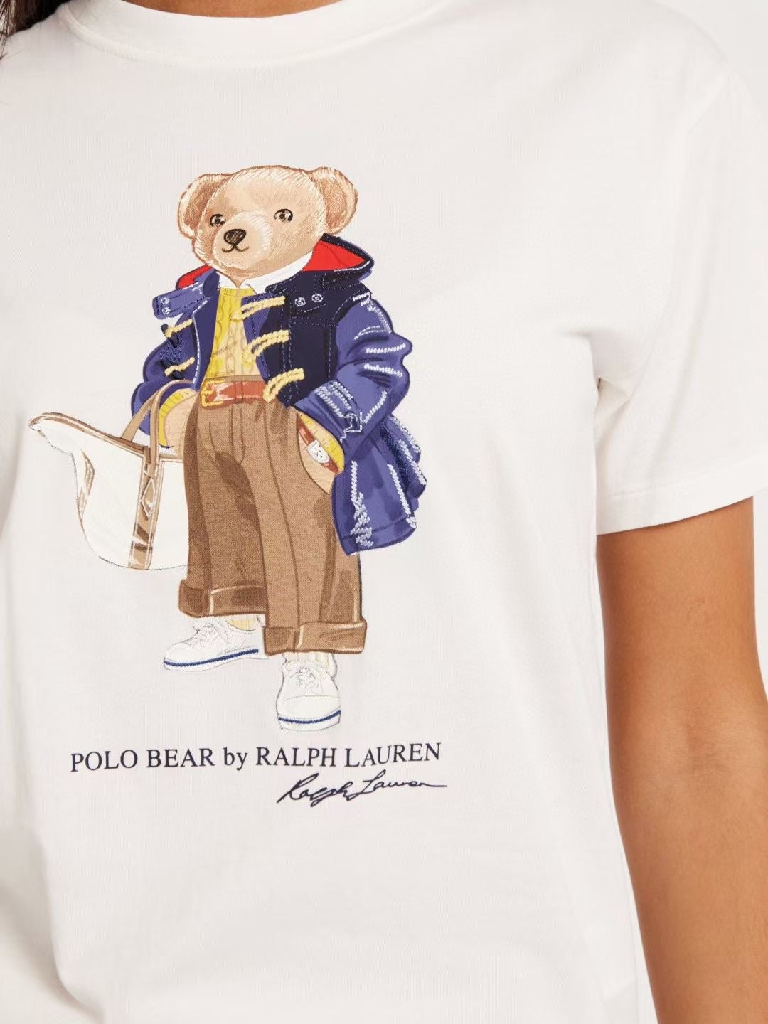 Women TEDDY BEAR T-SHIRT WHITE PURSE JACKET