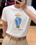 Women TEDDY BEAR T-SHIRT WHITE BLUE JACKET cap