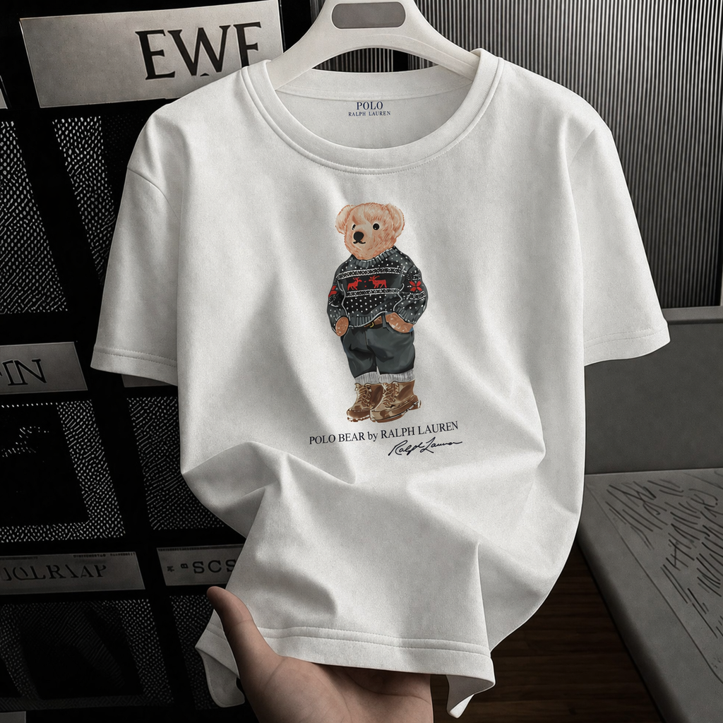 Women TEDDY BEAR T-SHIRT WHITE CHRISTMAS SWEATER