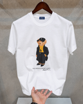 Women TEDDY BEAR T-SHIRT WHITE Black Coat (New)